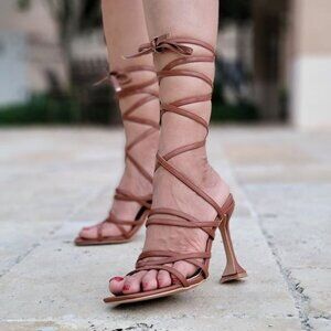 Women's Brown Strappy Pyramid Heel Gladiator Sandals